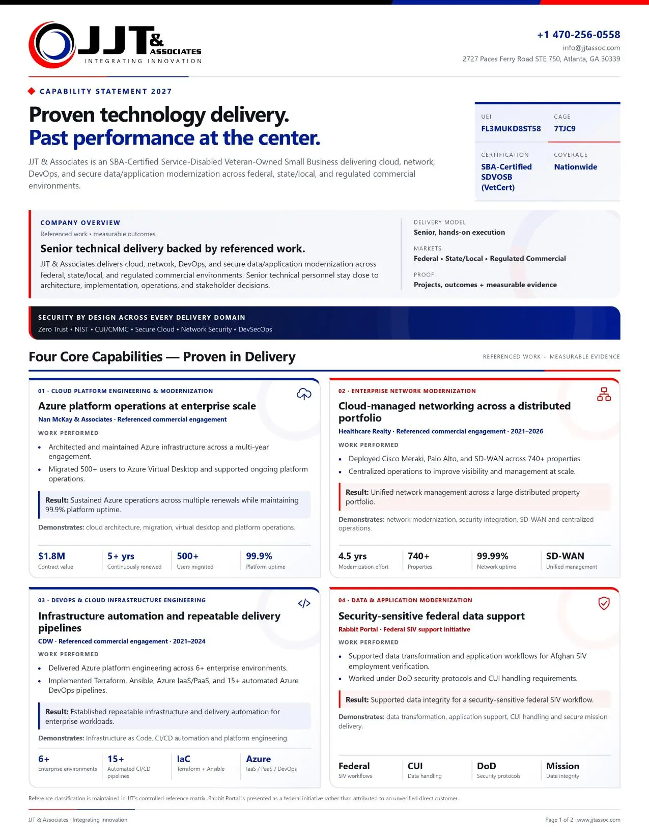 Preview of JJT & Associates capability statement